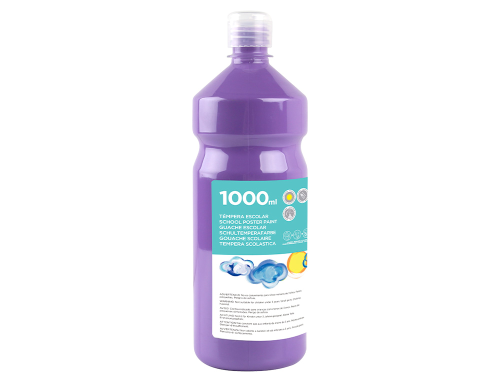 GOUACHE SCOLAIRE LIDERPAPEL LIQUIDE LAVABLE FERMETURE SÉCURITÉ BRILLANTE COLORIS LILAS FLACON 1000ML