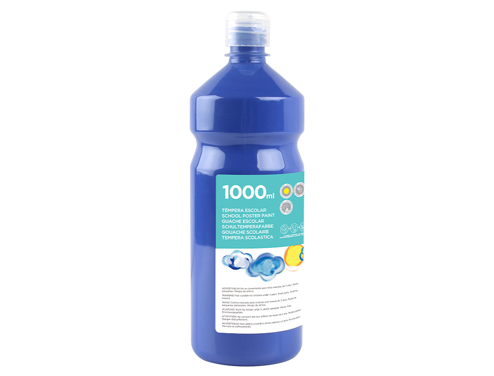 GOUACHE SCOLAIRE LIDERPAPEL LIQUIDE LAVABLE FERMETURE SCURIT BRILLANTE COLORIS BLEU MARINE FLACON 1000ML