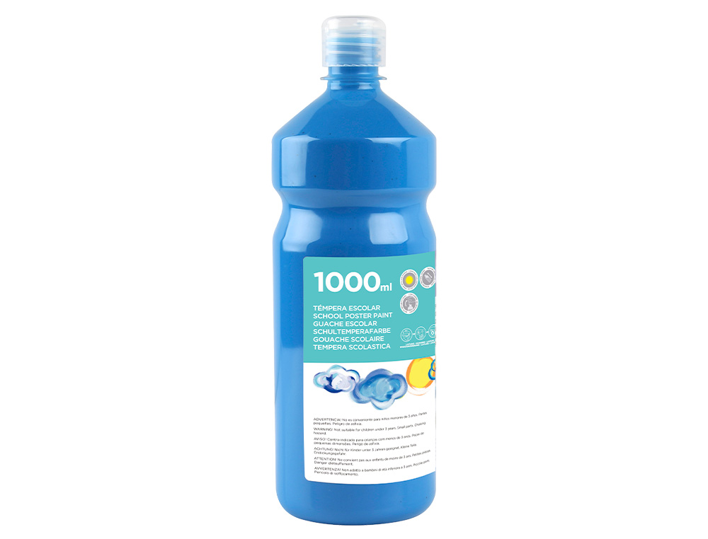 GOUACHE SCOLAIRE LIDERPAPEL LIQUIDE LAVABLE FERMETURE SÉCURITÉ BRILLANTE COLORIS BLEU FLACON 1000ML