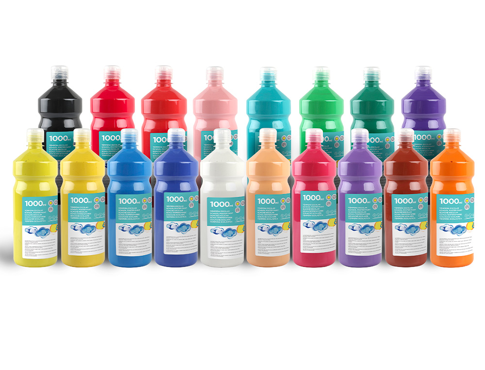 GOUACHE SCOLAIRE LIDERPAPEL LIQUIDE LAVABLE FERMETURE SCURIT BRILLANTE COLORIS NOIR FLACON 1000ML
