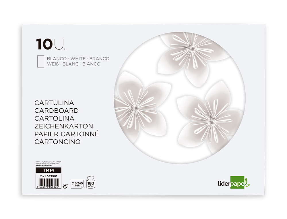 BLOC PAPIER DESSIN LIDERPAPEL 240X315MM 180G/M2 10F COLORIS BLANC
