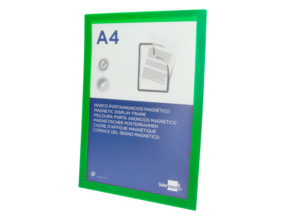 CADRE AFFICHAGE LIDERPAPEL MURAL MAGNETIQUE A4 DOS ADHESIF REPOSITIONNABLE COLORIS VERT