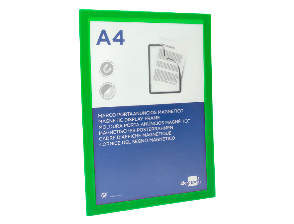 CADRE AFFICHAGE LIDERPAPEL MURAL MAGNETIQUE A4 DOS ADHESIF REPOSITIONNABLE COLORIS VERT