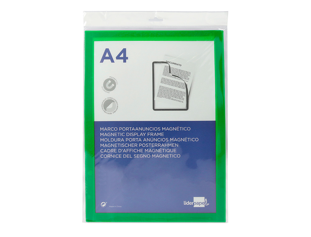CADRE AFFICHAGE LIDERPAPEL MURAL MAGNETIQUE A4 DOS ADHESIF REPOSITIONNABLE COLORIS VERT