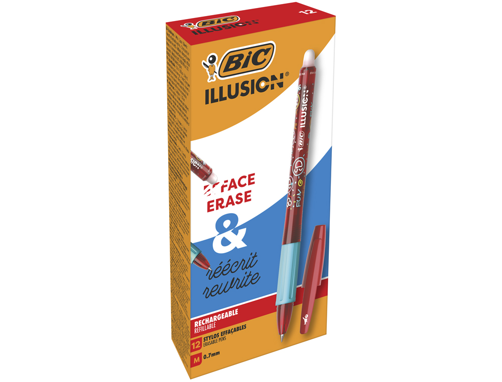 STYLO-BILLE BIC GELOCITY ILLUSION POINTE MOYENNE 0.7MM ENCRE GEL EFFAABLE ET RECHARGEABLE COLORIS ROUGE
