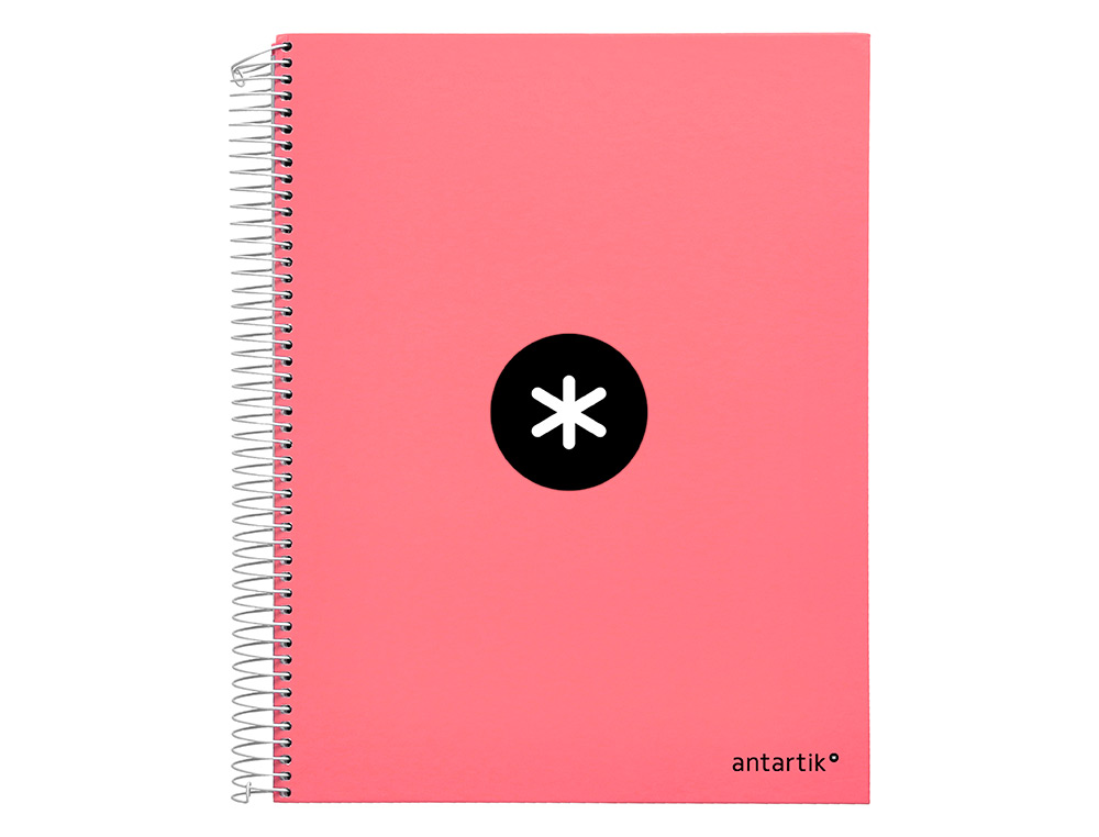 CAHIER SPIRALE ANTARTIK A4 240P 90G REMBORDE QUADRILLAGE 5MM MICROPERFORE 5 BANDES 4   TROUS COLORIS CORAIL