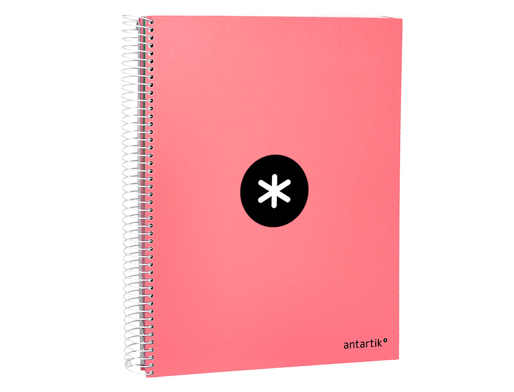 CAHIER SPIRALE ANTARTIK A4 240P 90G REMBORDE QUADRILLAGE 5MM MICROPERFORE 5 BANDES 4   TROUS COLORIS CORAIL