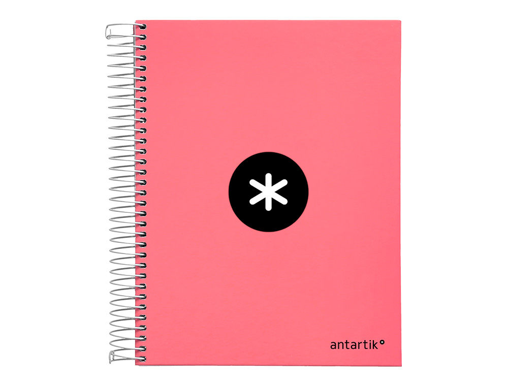 CAHIER SPIRALE ANTARTIK A5 240P 90G REMBORDE QUADRILLAGE 5MM MICROPERFORE 5 BANDES 6 TROUS COLORIS CORAIL