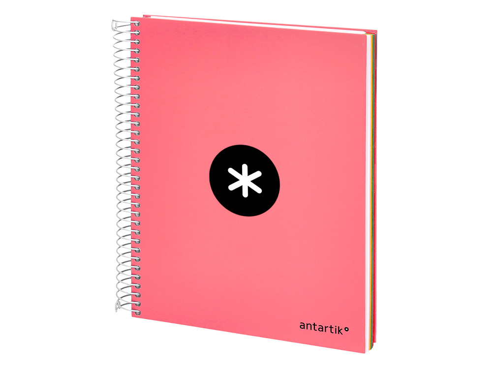 CAHIER SPIRALE ANTARTIK A5 240P 90G REMBORDE QUADRILLAGE 5MM MICROPERFORE 5 BANDES 6 TROUS COLORIS CORAIL