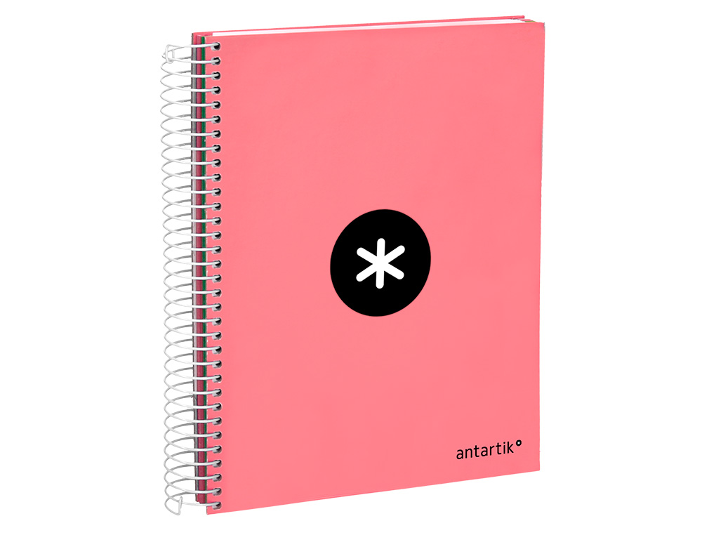 CAHIER SPIRALE ANTARTIK A5 240P 90G REMBORDE QUADRILLAGE 5MM MICROPERFORE 5 BANDES 6 TROUS COLORIS CORAIL