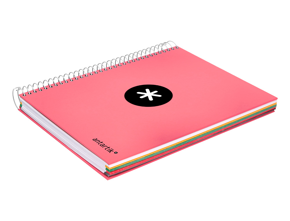 CAHIER SPIRALE ANTARTIK A5 240P 90G REMBORDE QUADRILLAGE 5MM MICROPERFORE 5 BANDES 6 TROUS COLORIS CORAIL