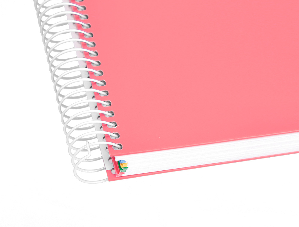 CAHIER SPIRALE ANTARTIK A5 240P 90G REMBORDE QUADRILLAGE 5MM MICROPERFORE 5 BANDES 6 TROUS COLORIS CORAIL