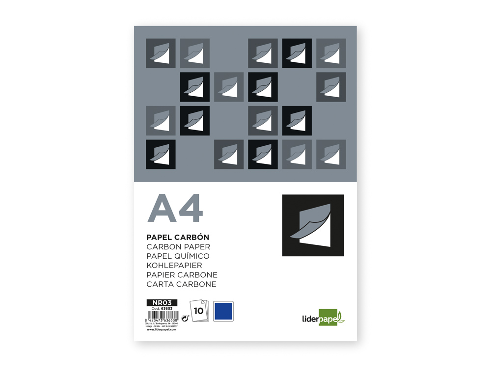 PAPIER CARBONE LIDERPAPEL FILM BLEU FORMAT A4 BOTE DE 10 FEUILLES