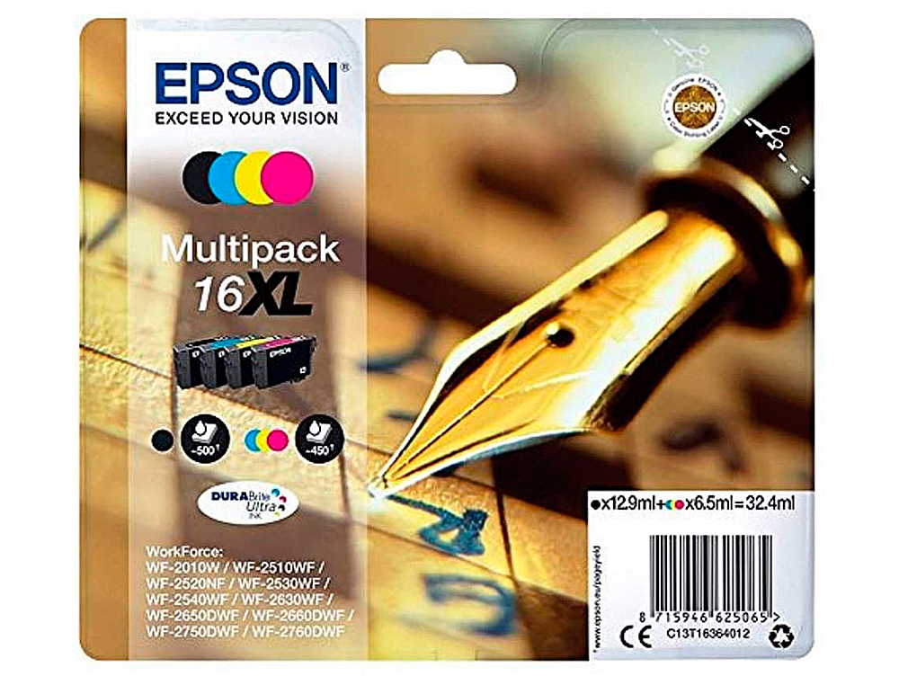 CARTOUCHE EPSON DURABRITE 16XL JET D'ENCRE 450P POUR WF-2010W WF-2510WF WF-2520NF WF-2530WF WF-2540 MULTIPACK 4 COULEURS