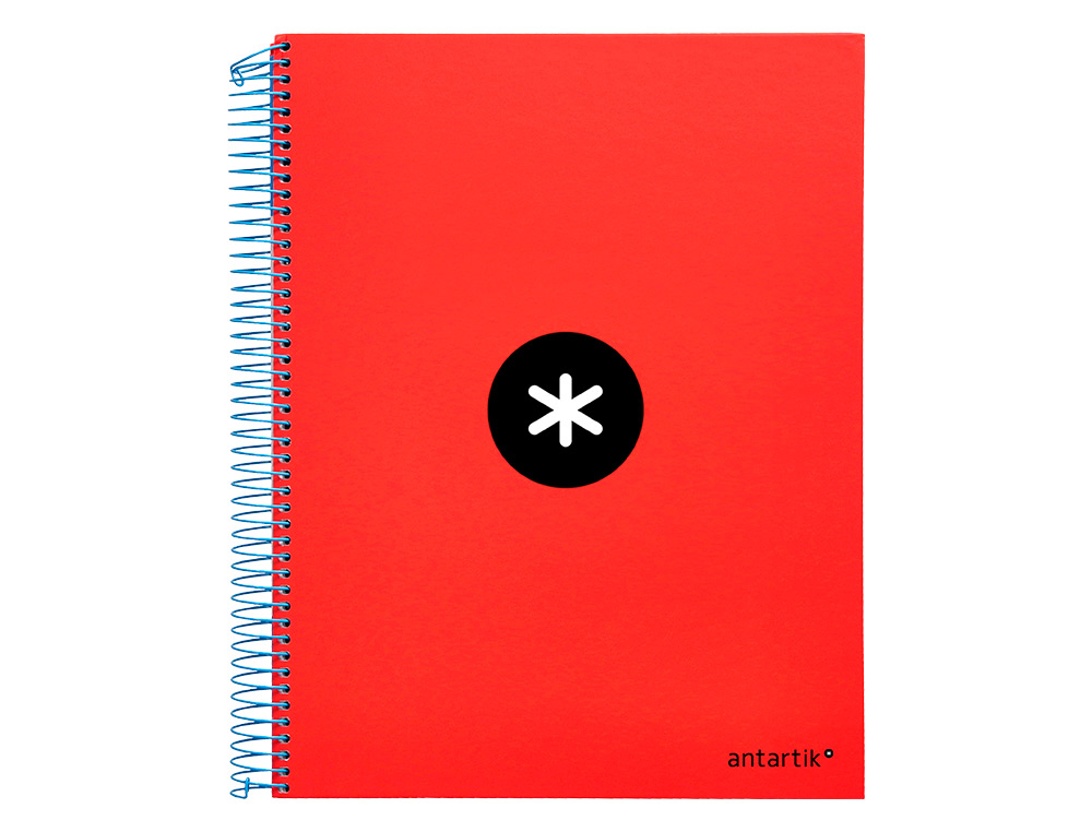 CAHIER SPIRALE ANTARTIK A4 240P 90G COUVERTURE REMBORDEE QUADRILLAGE 5MM 4 TROUS       COIL-LOCK COLORIS ROUGE