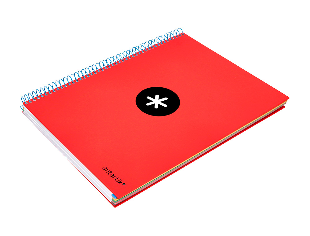 CAHIER SPIRALE ANTARTIK A4 240P 90G COUVERTURE REMBORDEE QUADRILLAGE 5MM 4 TROUS       COIL-LOCK COLORIS ROUGE