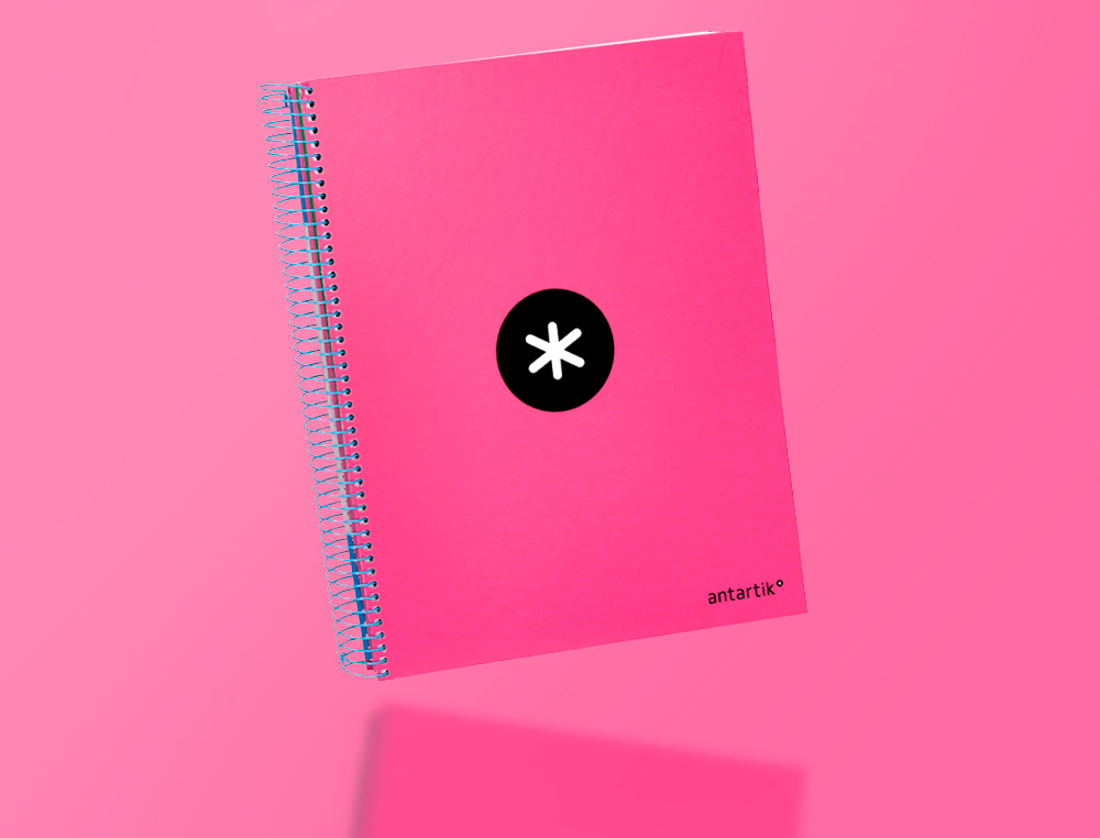 CAHIER SPIRALE ANTARTIK A4 240P 90G COUVERTURE REMBORDEE QUADRILLAGE 5MM 4 TROUS       COIL-LOCK COLORIS ROSE FLUO