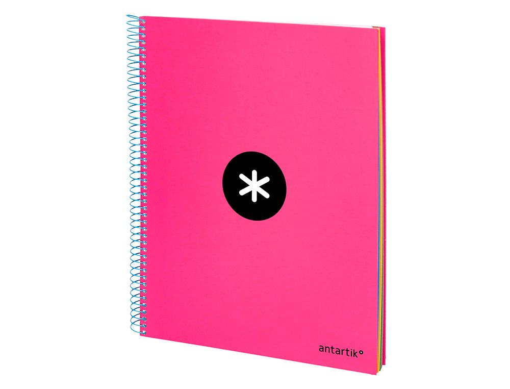 CAHIER SPIRALE ANTARTIK A4 240P 90G COUVERTURE REMBORDEE QUADRILLAGE 5MM 4 TROUS       COIL-LOCK COLORIS ROSE FLUO