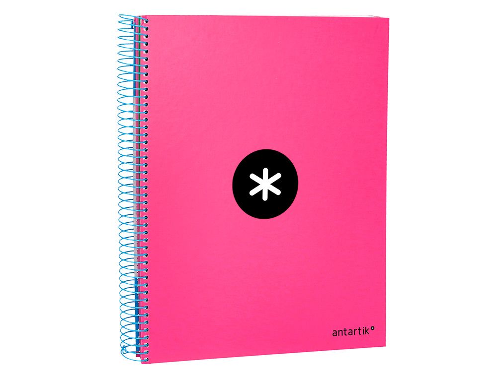 CAHIER SPIRALE ANTARTIK A4 240P 90G COUVERTURE REMBORDEE QUADRILLAGE 5MM 4 TROUS       COIL-LOCK COLORIS ROSE FLUO
