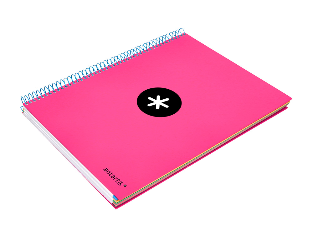 CAHIER SPIRALE ANTARTIK A4 240P 90G COUVERTURE REMBORDEE QUADRILLAGE 5MM 4 TROUS       COIL-LOCK COLORIS ROSE FLUO