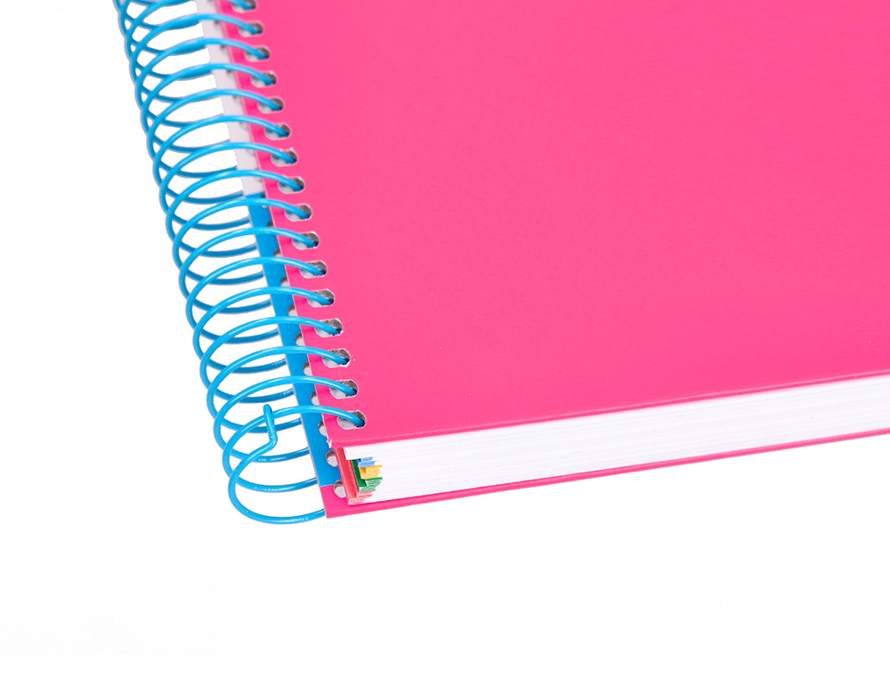 CAHIER SPIRALE ANTARTIK A4 240P 90G COUVERTURE REMBORDEE QUADRILLAGE 5MM 4 TROUS       COIL-LOCK COLORIS ROSE FLUO