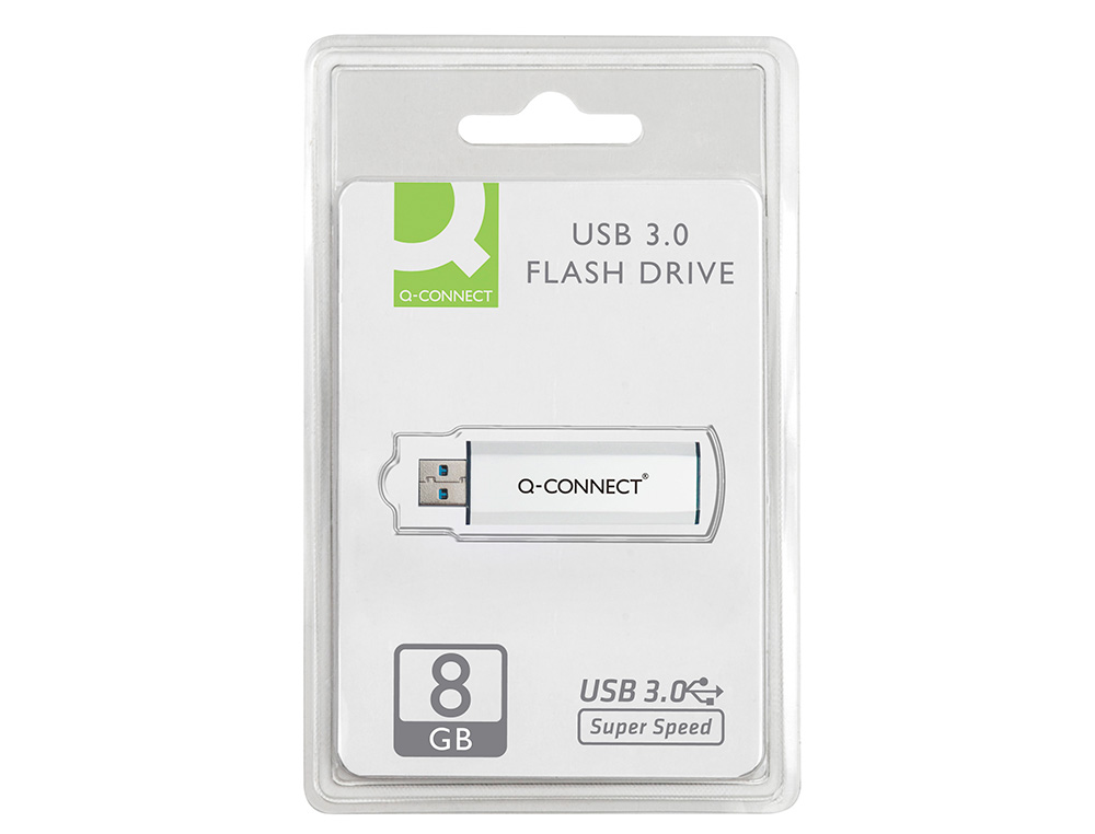 CLÉ USB Q-CONNECT 3.0 8GB LECTURE175MB/S ÉCRITURE 60MB/S RÉ TRACTABLE INTERFACE SUPERSPEED 3.0 COMPATIBLE USB 2.0