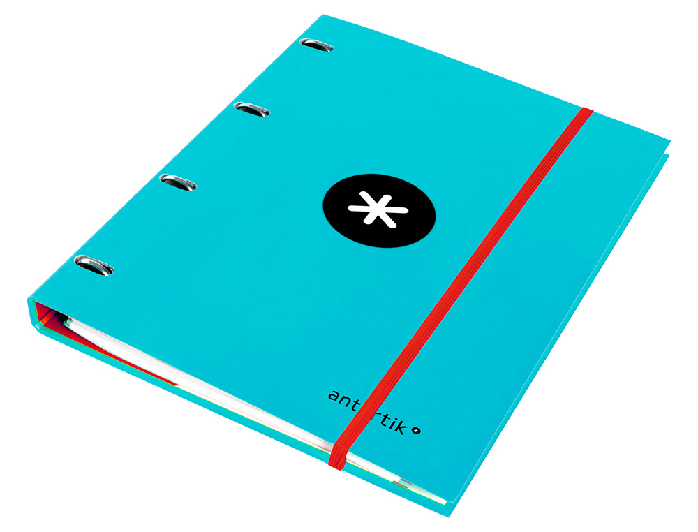 CLASSEUR ANTARTIK 4 ANNEAUX RONDS 25MM A4 CARTON REMBORDÉ FEUILLETS MOBILES QUADRILLAGE 5MM COLORIS TURQUOISE