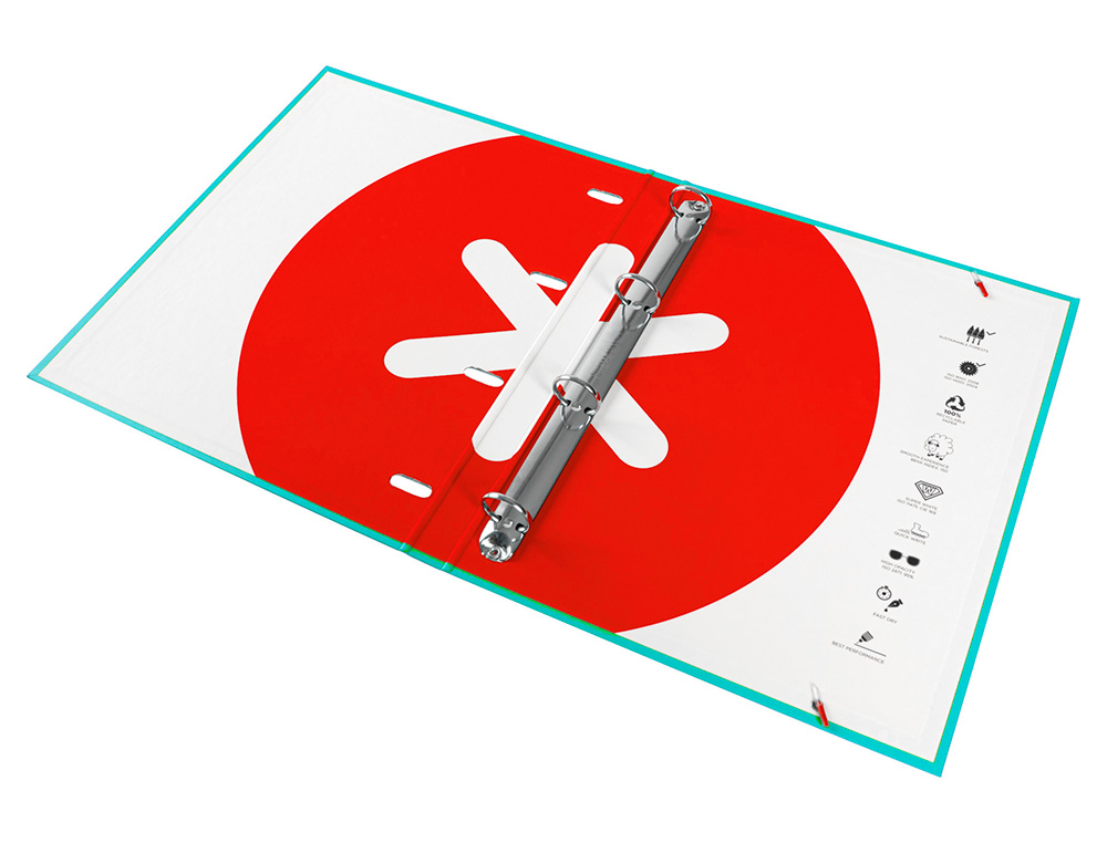 CLASSEUR ANTARTIK 4 ANNEAUX RONDS 25MM A4 CARTON REMBORDÉ FEUILLETS MOBILES QUADRILLAGE 5MM COLORIS TURQUOISE