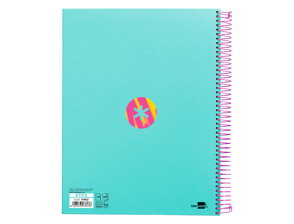 CAHIER SPIRALE ANTARTIK A4 120F 100G REMBORDE 5X5MM      MICRO-PERF 5 BANDES 4 TROUS   TRENDING 2020 TURQUOISE