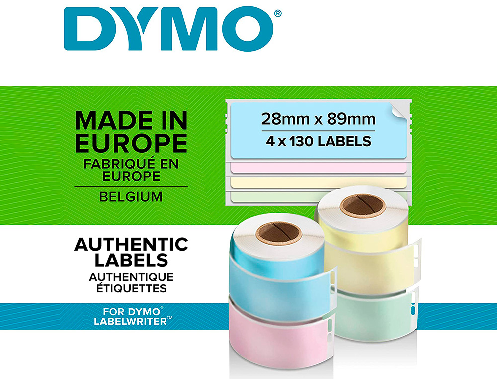 ETIQUETTE ADHESIVE DYMO LABELWRITER PERMANENTE 28X89MM REF S0722380 4 COLORIS RUBAN 130 UNITES