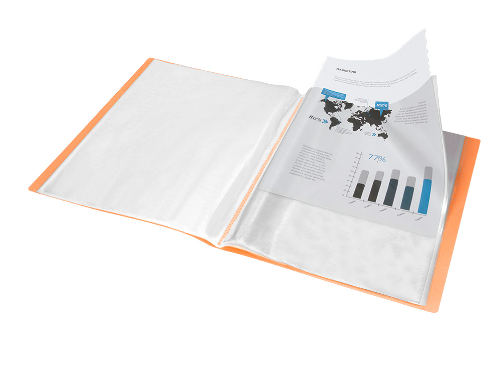 PROTEGE-DOCUMENTS LIDERPAPEL POLYPROPYLENE COUVERTURE FLEXIBLE 40 POCHETTES FIXES A4 220X297MM ORANGE FLUO