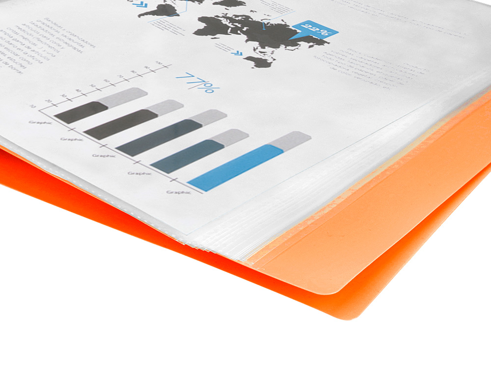 PROTEGE-DOCUMENTS LIDERPAPEL POLYPROPYLENE COUVERTURE FLEXIBLE 40 POCHETTES FIXES A4 220X297MM ORANGE FLUO