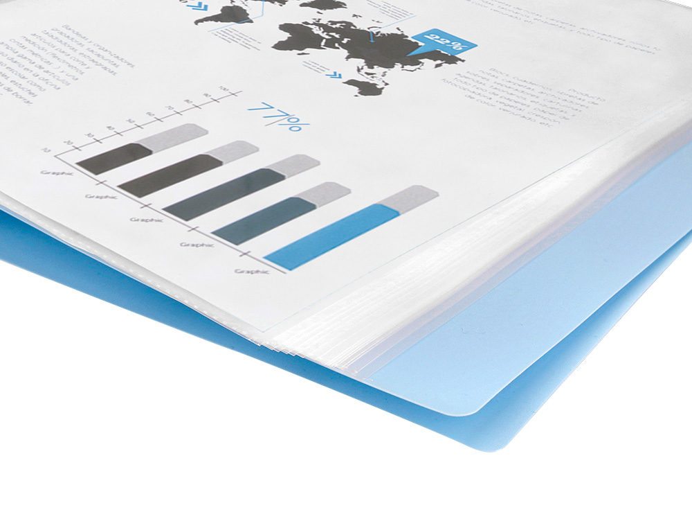 PROTEGE-DOCUMENTS LIDERPAPEL POLYPROPYLENE COUVERTURE FLEXIBLE 40 POCHETTES FIXES A4 220X297MM BLEU CIEL OPAQUE
