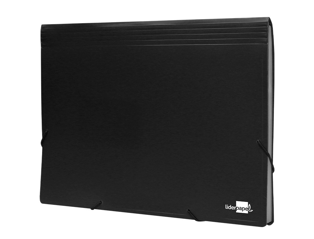 TRIEUR LIDERPAPEL POLYPROPYLENE A4 210X297 MM 700 MICRONS   13 COMPARTIMENTS FERMETURE    ELASTIQUE COLORIS NOIR OPAQUE