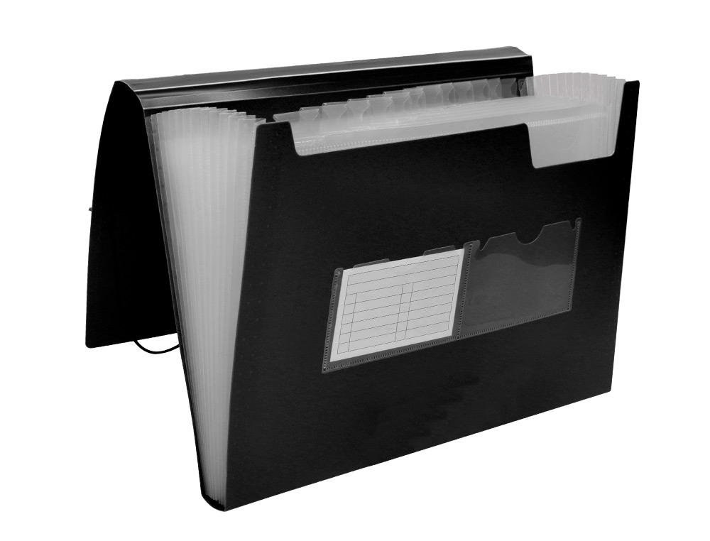 TRIEUR LIDERPAPEL POLYPROPYLENE A4 210X297 MM 700 MICRONS   13 COMPARTIMENTS FERMETURE    ELASTIQUE COLORIS NOIR OPAQUE