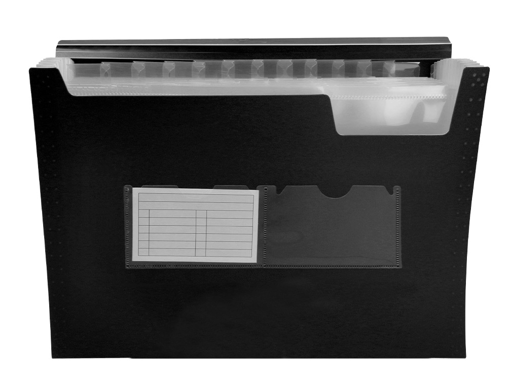 TRIEUR LIDERPAPEL POLYPROPYLENE A4 210X297 MM 700 MICRONS   13 COMPARTIMENTS FERMETURE    ELASTIQUE COLORIS NOIR OPAQUE