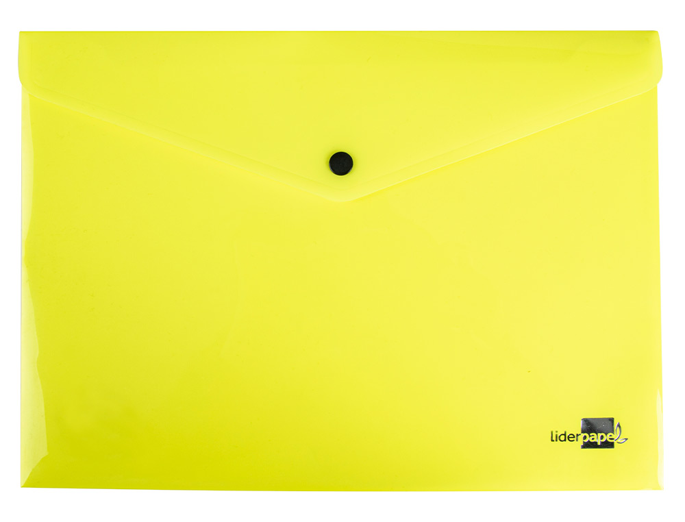 POCHETTE ENVELOPPE LIDERPAPEL POLYPROPYLENE 180 MICRONS A4  97X210MM 50F FERMETURE BOUTON JAUNE FLUO OPAQUE