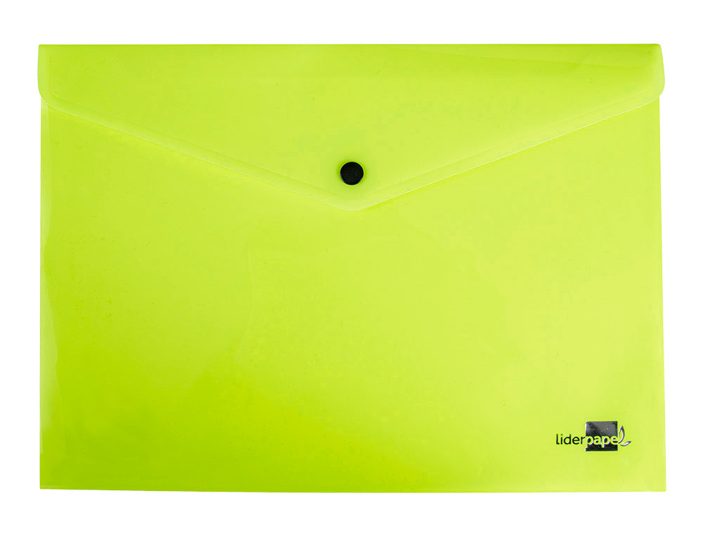 POCHETTE ENVELOPPE LIDERPAPEL POLYPROPYLENE 180 MICRONS A4  97X210MM 50F FERMETURE BOUTON JAUNE FLUO OPAQUE
