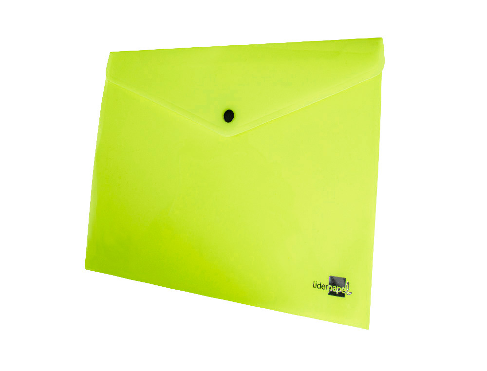POCHETTE ENVELOPPE LIDERPAPEL POLYPROPYLENE 180 MICRONS A4  97X210MM 50F FERMETURE BOUTON JAUNE FLUO OPAQUE