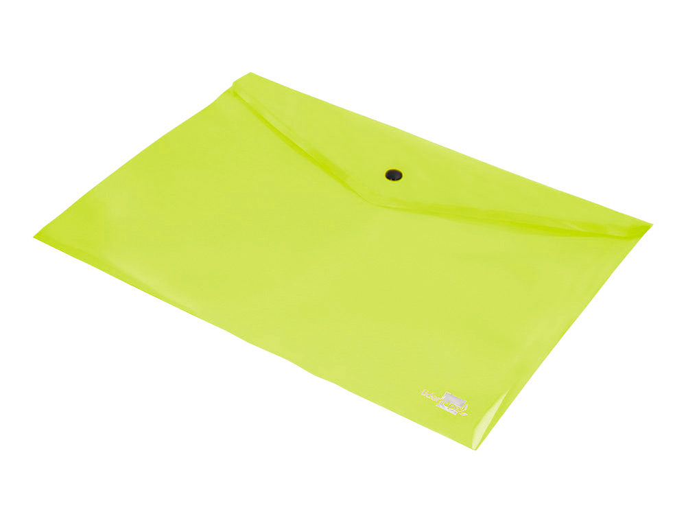 POCHETTE ENVELOPPE LIDERPAPEL POLYPROPYLENE 180 MICRONS A4  97X210MM 50F FERMETURE BOUTON JAUNE FLUO OPAQUE