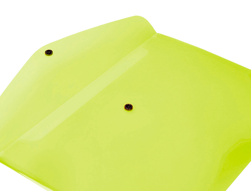 POCHETTE ENVELOPPE LIDERPAPEL POLYPROPYLENE 180 MICRONS A4  97X210MM 50F FERMETURE BOUTON JAUNE FLUO OPAQUE