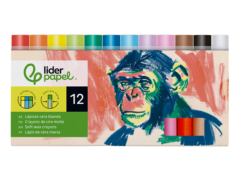 CRAYON CIRE MOLE LIDERPAPEL POINTE RONDE COLORIS ASSORTIS ETUI 12 UNITES