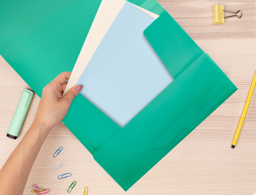 CHEMISE LIDERPAPEL POLYPROPYLÈNE DOS FLEXIBLE A4 210X297MM 4/10E 3 RABATS ÉLASTIQUE 100F COLORIS VERT TRANSLUCIDE