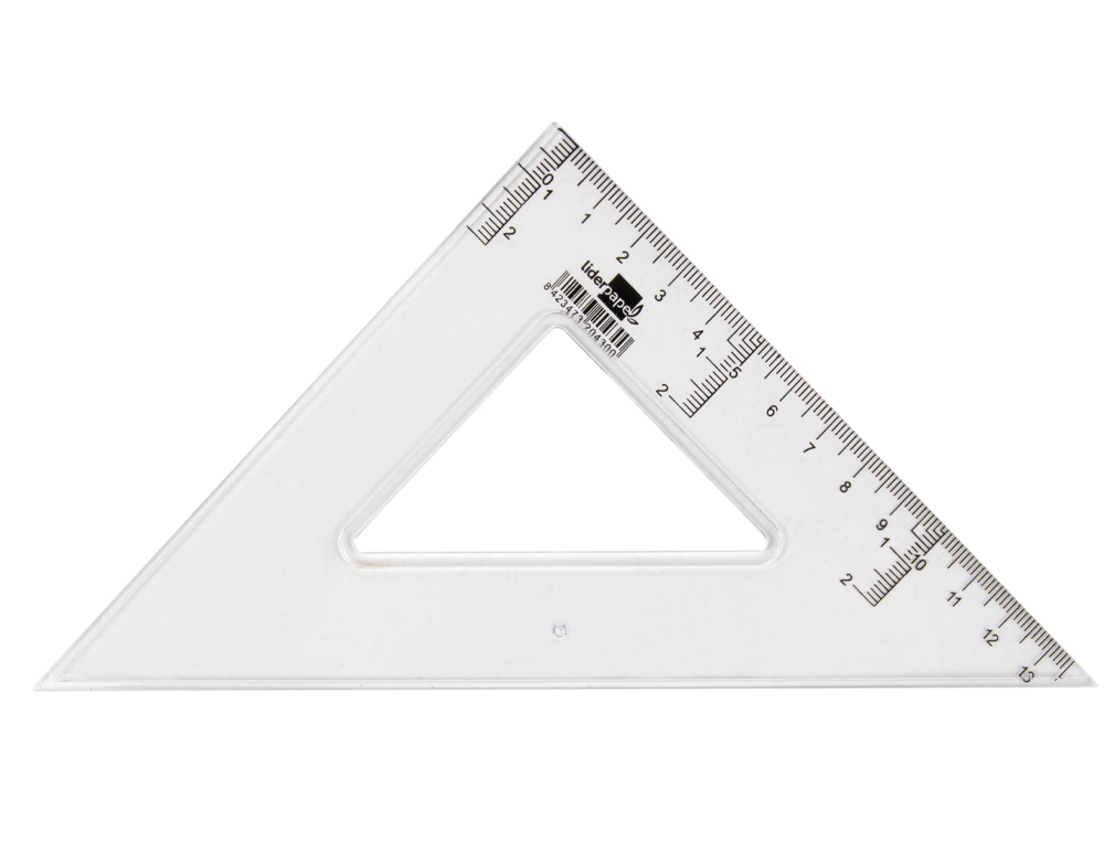 ÉQUERRE LIDERPAPEL 45 DEGRÉS BISEAUTÉE DIMENSION HYPOTÉNUSE 20CM GRADUÉE ÉCHELLE MILLIMÈTRES TRANSPARENTE ÉCONOMIQUE