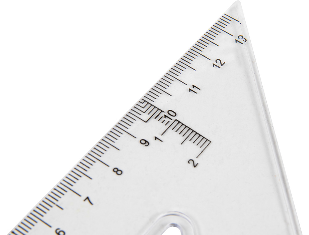 ÉQUERRE LIDERPAPEL 45 DEGRÉS BISEAUTÉE DIMENSION HYPOTÉNUSE 20CM GRADUÉE ÉCHELLE MILLIMÈTRES TRANSPARENTE ÉCONOMIQUE