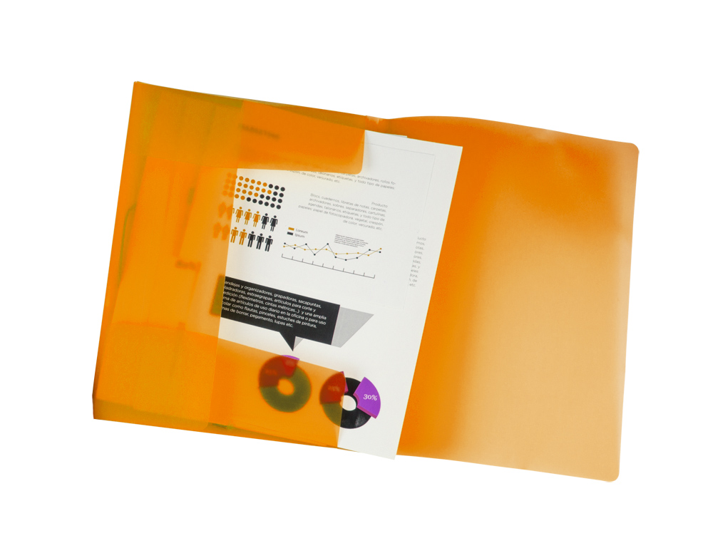 CHEMISE LIDERPAPEL POLYPROPYLÈNE DOS FLEXIBLE A4 210X297MM 4/10E 3 RABATS 100F ÉLASTIQUE TRANSLUCIDE ORANGE