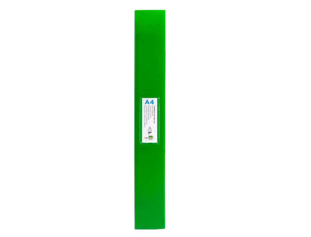 CLASSEUR LIDERPAPEL 4 ANNEAUX 25MM A4 260X315MM POLYPROPYLÈNE DOS 40MM PORTE-CARTES VISITE COLORIS VERT TRANSLUCIDE