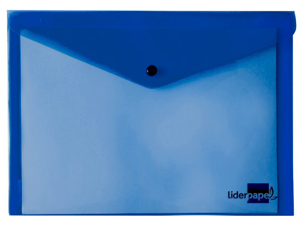 POCHETTE ENVELOPPE LIDERPAPEL POLYPROPYLNE 180 MICRONS A5 210X148MM 50F FERMETURE BOUTON RSISTANT TRANSPARENT BLEU