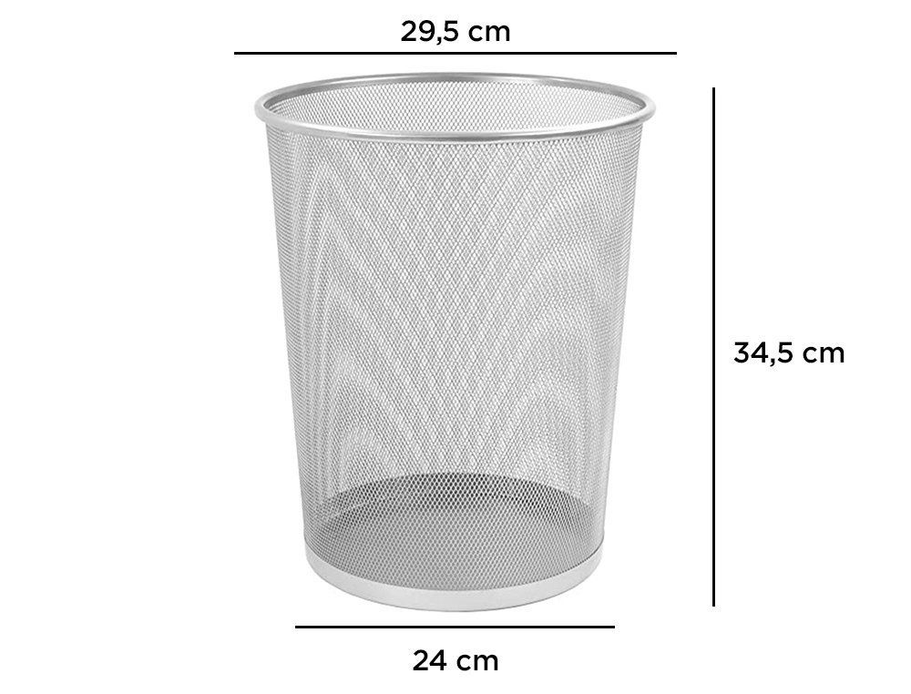 CORBEILLE À PAPIER Q-CONNECT MAILLE MÉTALLIQUE FORME CIRCULAIRE 19L 295X345X240MM COLORIS GRIS