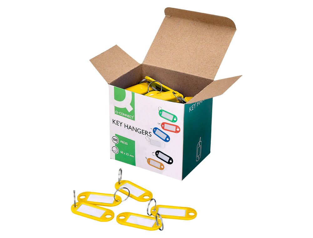PORTE-CLÉS Q-CONNECT PORTE-ÉTIQUETTE PLASTIQUE 50X22MM COLORIS JAUNE PRÉSENTOIR 100 UNITÉS